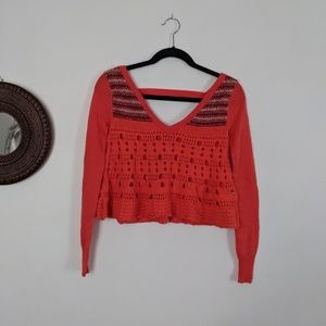 Free people cropped knit orange sweater